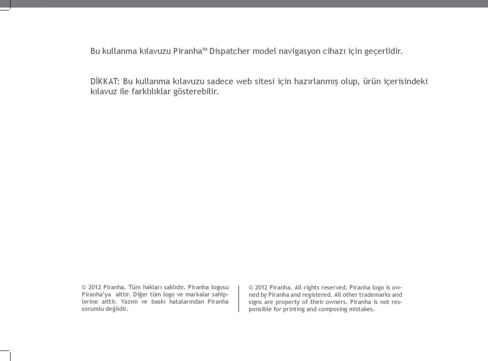 Tüm hakları saklıdır. Piranha logosu Piranha ya aittir. Diğer tüm logo ve markalar sahiplerine aittir.