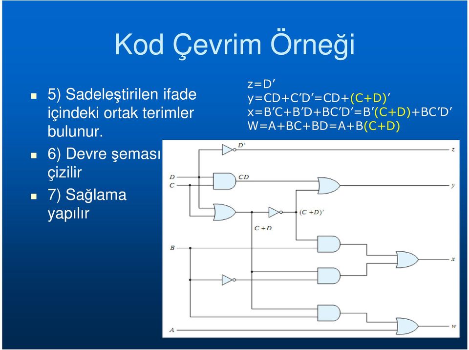 6) Devre şeması çizilir 7) Sağlama yapılır z=d