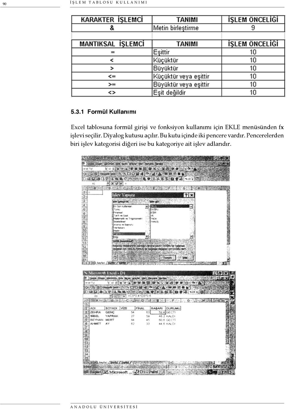 EKLE menüsünden fx işlevi seçilir. Diyalog kutusu açılır.