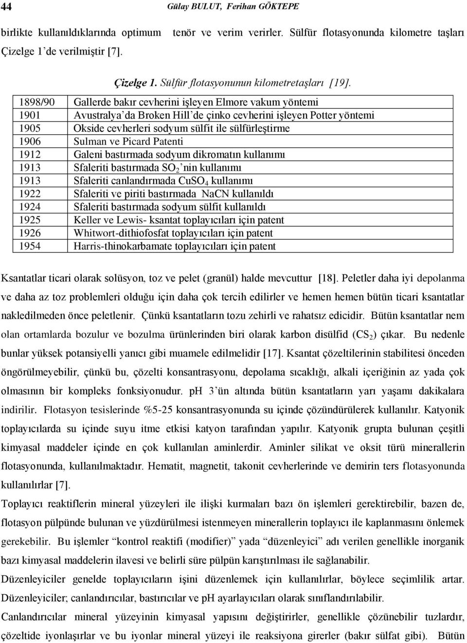 1898/90 Gallerde bakır cevherini işleyen Elmore vakum yöntemi 1901 Avustralya da Broken Hill de çinko cevherini işleyen Potter yöntemi 1905 Okside cevherleri sodyum sülfit ile sülfürleştirme 1906