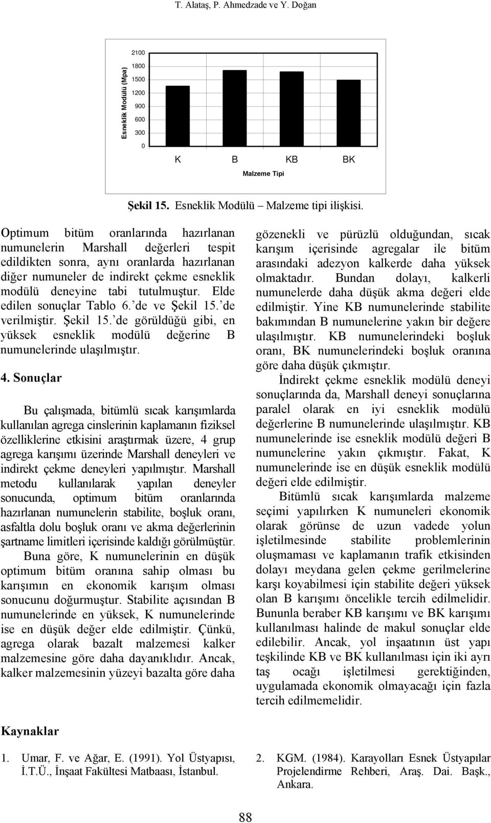 Elde edilen sonuçlar Tablo 6. de ve Şekil 15. de verilmiştir. Şekil 15. de görüldüğü gibi, en yüksek esneklik modülü değerine numunelerinde ulaşılmıştır. 4.