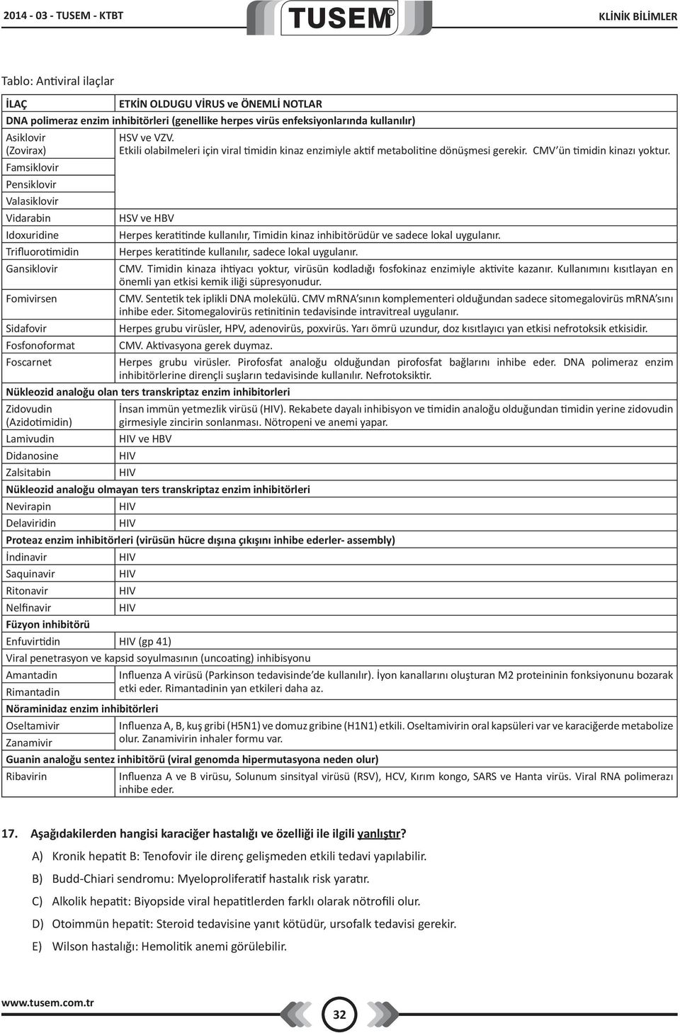 HSV ve HBV Herpes keratitinde kullanılır, Timidin kinaz inhibitörüdür ve sadece lokal uygulanır. Herpes keratitinde kullanılır, sadece lokal uygulanır. CMV.