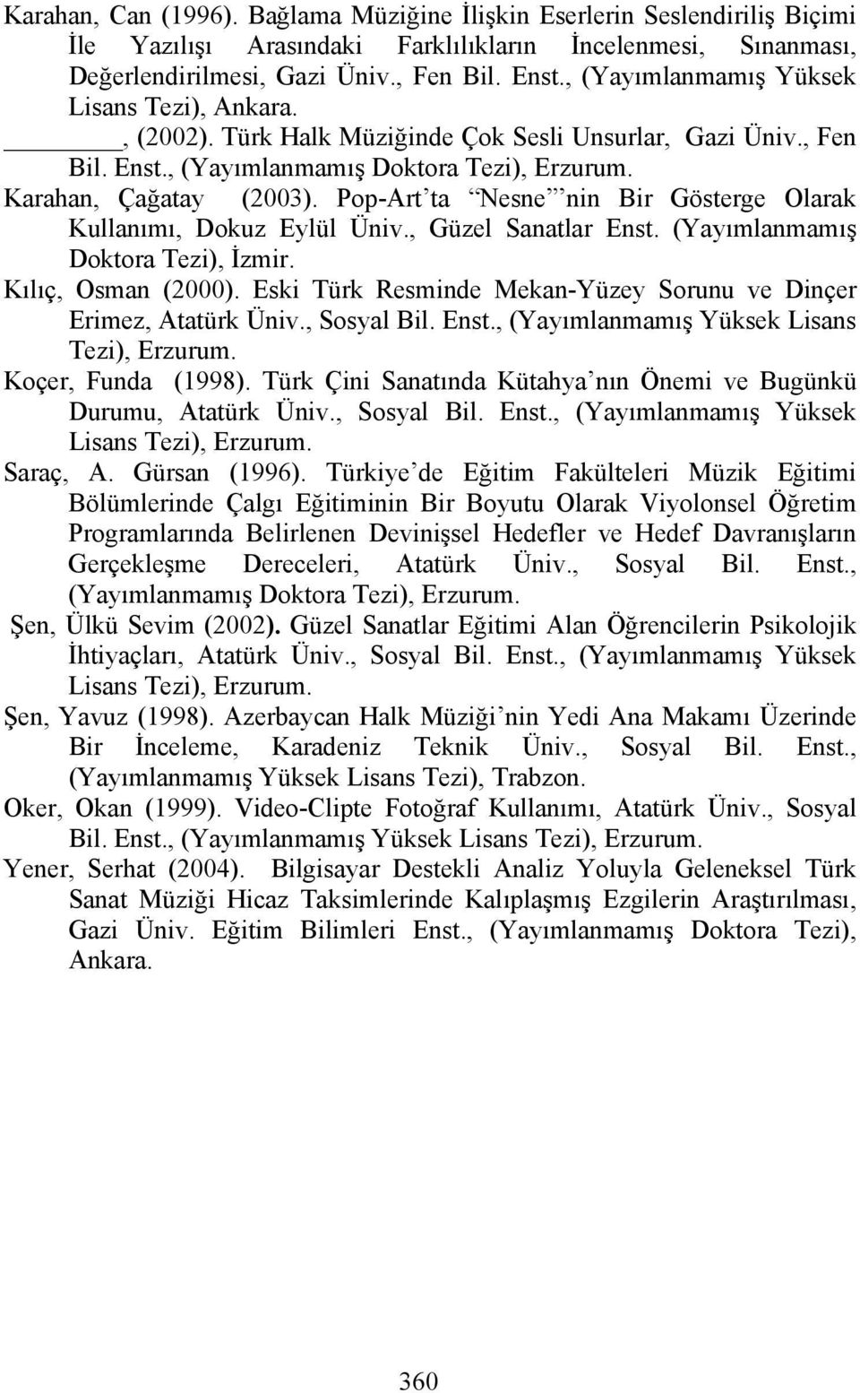 Pop-Art ta Nesne nin Bir Gösterge Olarak Kullanımı, Dokuz Eylül Üniv., Güzel Sanatlar Enst. (Yayımlanmamış Doktora Tezi), İzmir. Kılıç, Osman (2000).