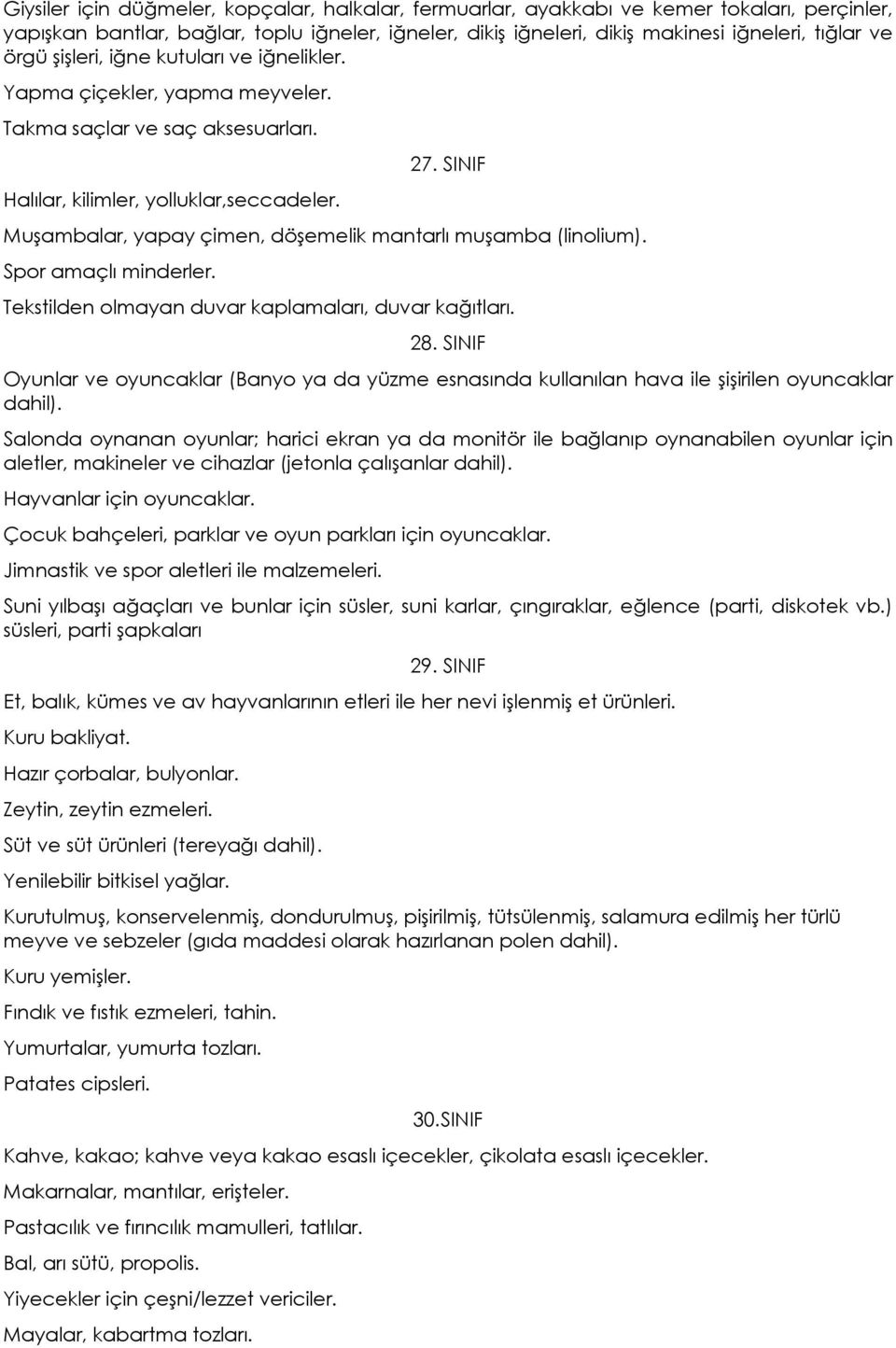 SINIF Muşambalar, yapay çimen, döşemelik mantarlı muşamba (linolium). Spor amaçlı minderler. Tekstilden olmayan duvar kaplamaları, duvar kağıtları. 28.