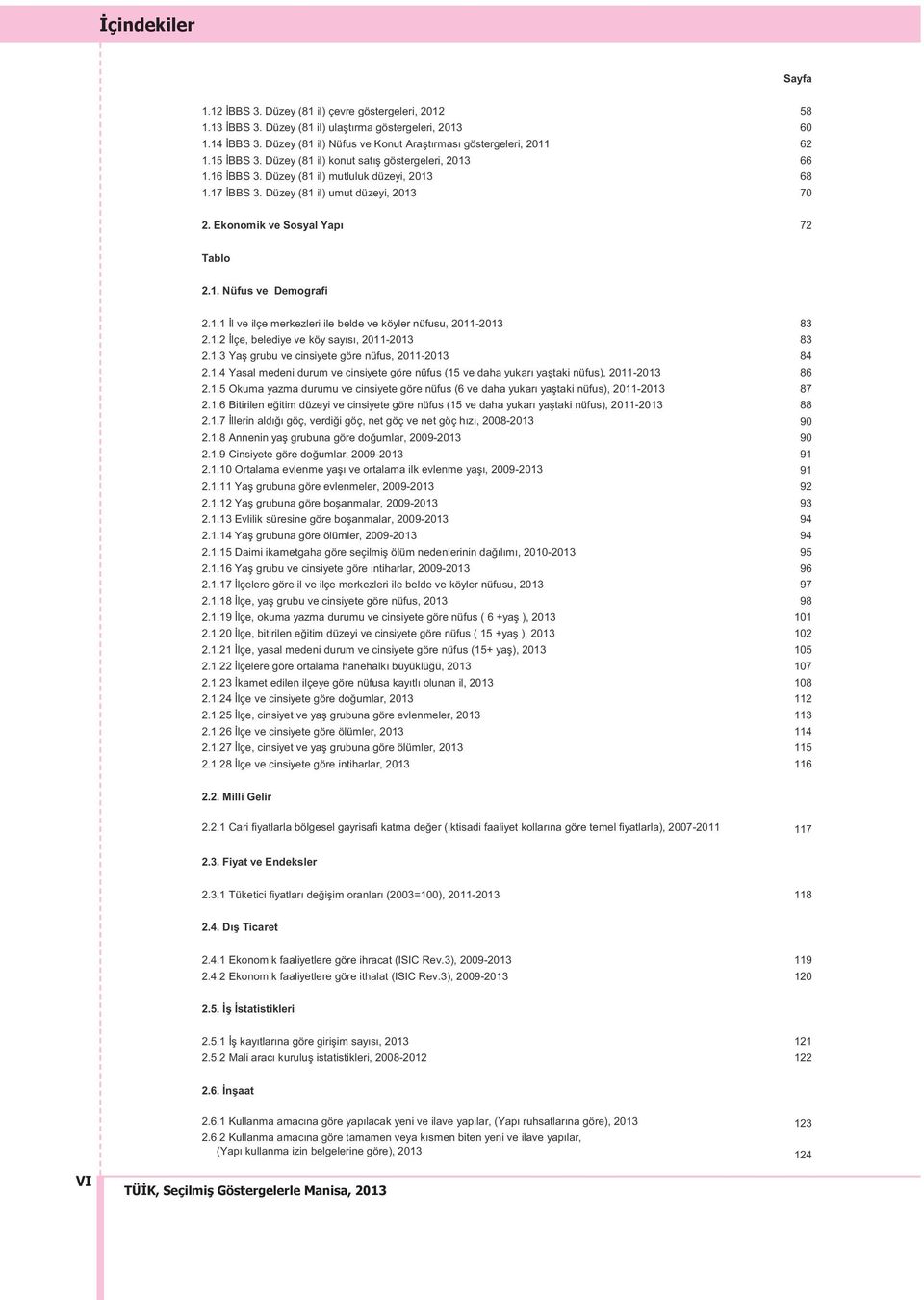 Düzey (81 il) umut düzeyi, 2013 70 2. Ekonomik ve Sosyal Yapı 72 Tablo 2.1. Nüfus ve Demografi 2.1.1 İl ve ilçe merkezleri ile belde ve köyler nüfusu, 2011-2013 83 2.1.2 İlçe, belediye ve köy sayısı, 2011-2013 83 2.