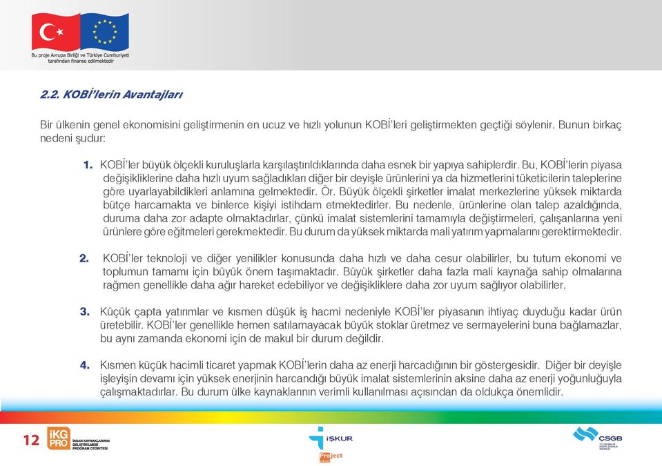 Bu, KOBİ lerin piyasa değişikliklerine daha hızlı uyum sağladıkları diğer bir deyişle ürünlerini ya da hizmetlerini tüketicilerin taleplerine göre uyarlayabildikleri anlamına gelmektedir. Ör.