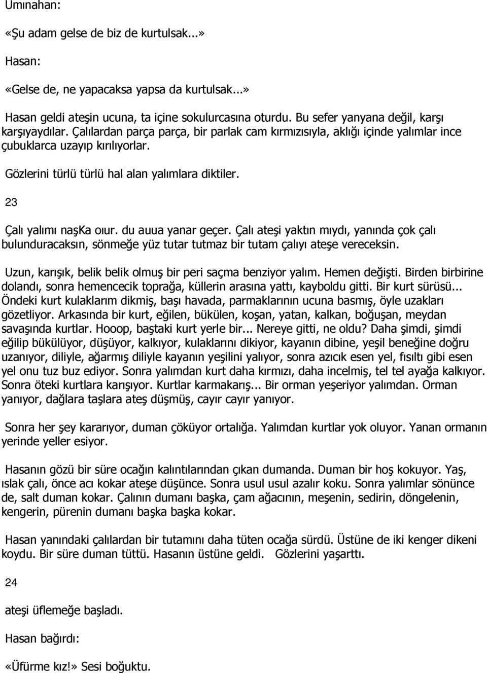 Gözlerini türlü türlü hal alan yalımlara diktiler. 23 Çalı yalımı naşka oıur. du auua yanar geçer.