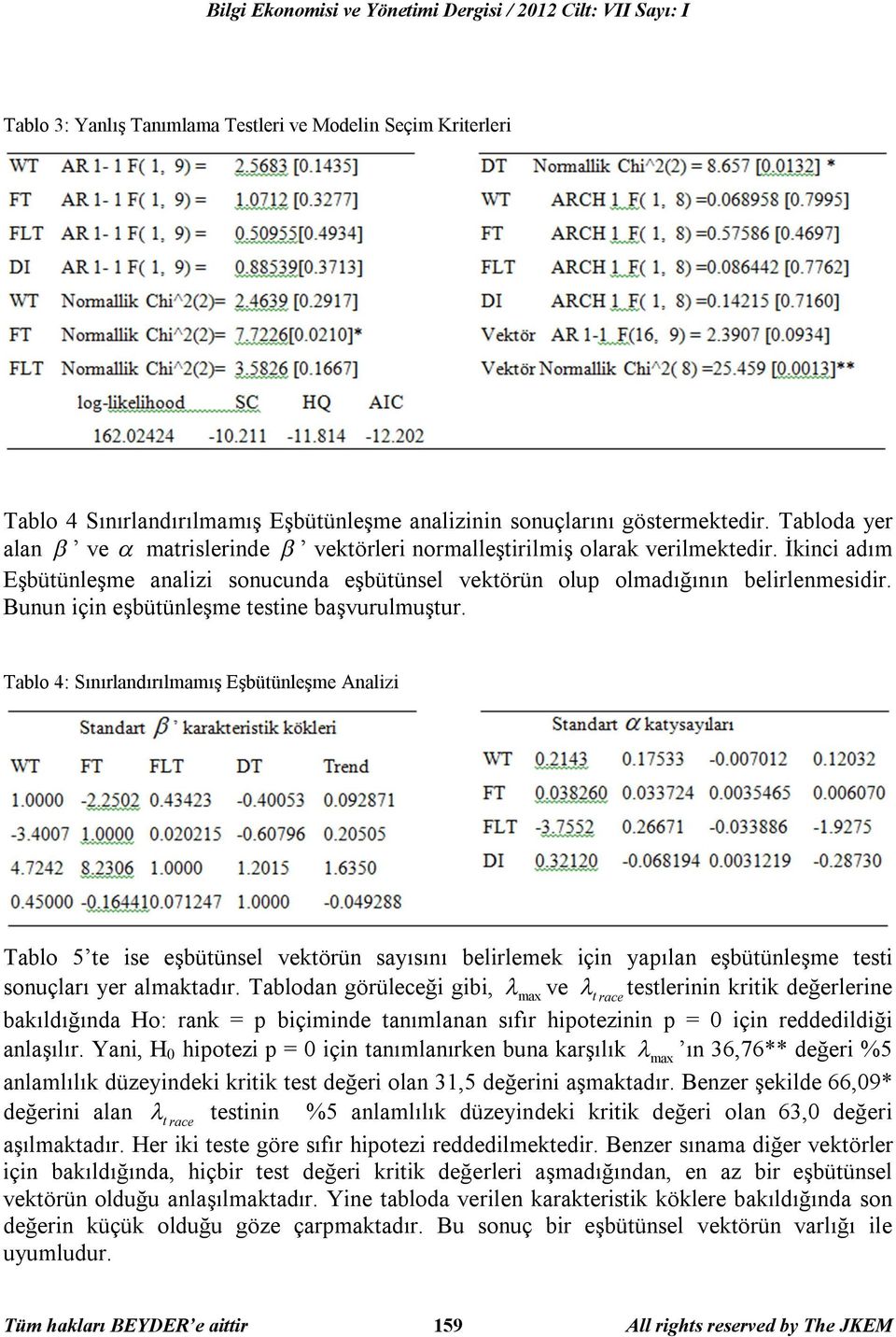 Bunun için eşbütünleşme testine başvurulmuştur.