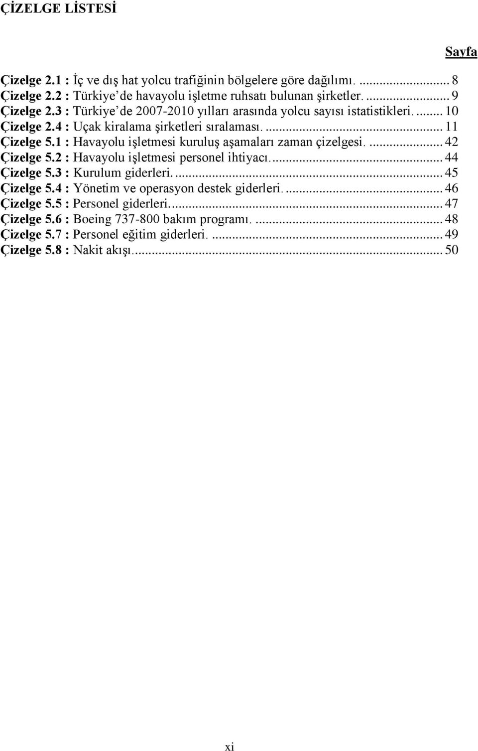 1 : Havayolu işletmesi kuruluş aşamaları zaman çizelgesi.... 42 Çizelge 5.2 : Havayolu işletmesi personel ihtiyacı.... 44 Çizelge 5.3 : Kurulum giderleri.... 45 Çizelge 5.