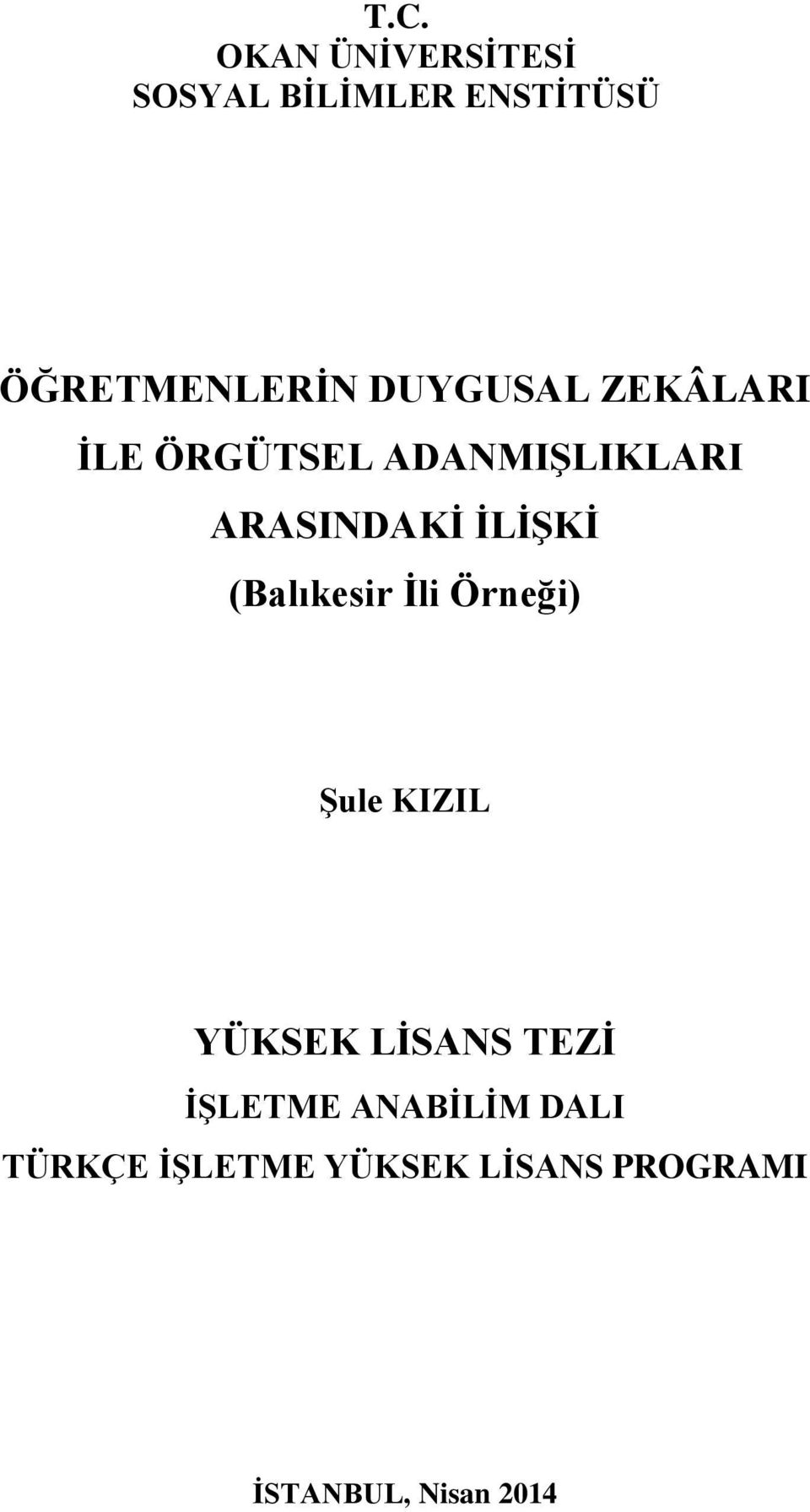 (Balıkesir İli Örneği) Şule KIZIL YÜKSEK LİSANS TEZİ İŞLETME