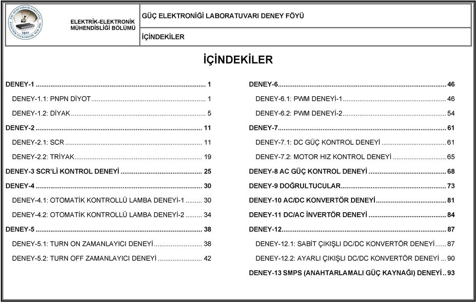 .. 46 DENEY-6.1: PWM DENEYİ-1... 46 DENEY-6.: PWM DENEYİ-... 54 DENEY-7... 61 DENEY-7.1: DC GÜÇ KONTROL DENEYİ... 61 DENEY-7.: MOTOR HIZ KONTROL DENEYİ... 65 DENEY-8 AC GÜÇ KONTROL DENEYİ.