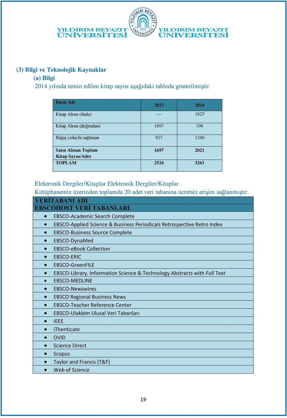 Dergiler/Kitaplar Elektronik Dergiler/Kitaplar Kütüphanemiz üzerinden toplamda 20 adet veri tabanına ücretsiz erişim sağlanmıştır.