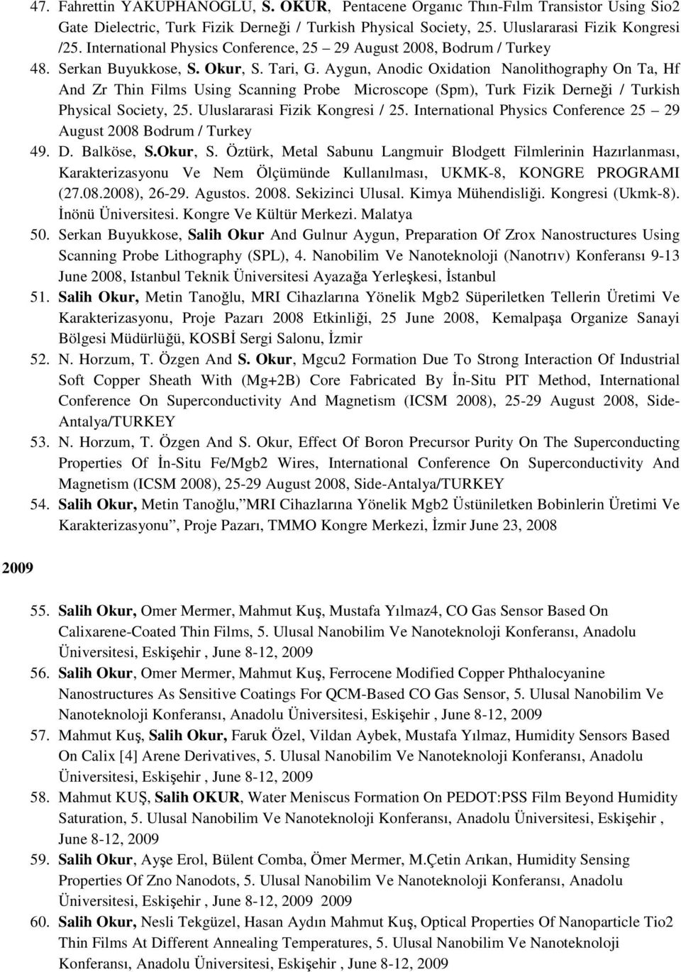 Aygun, Anodic Oxidation Nanolithography On Ta, Hf And Zr Thin Films Using Scanning Probe Microscope (Spm), Turk Fizik Derneği / Turkish Physical Society, 25. Uluslararasi Fizik Kongresi / 25.