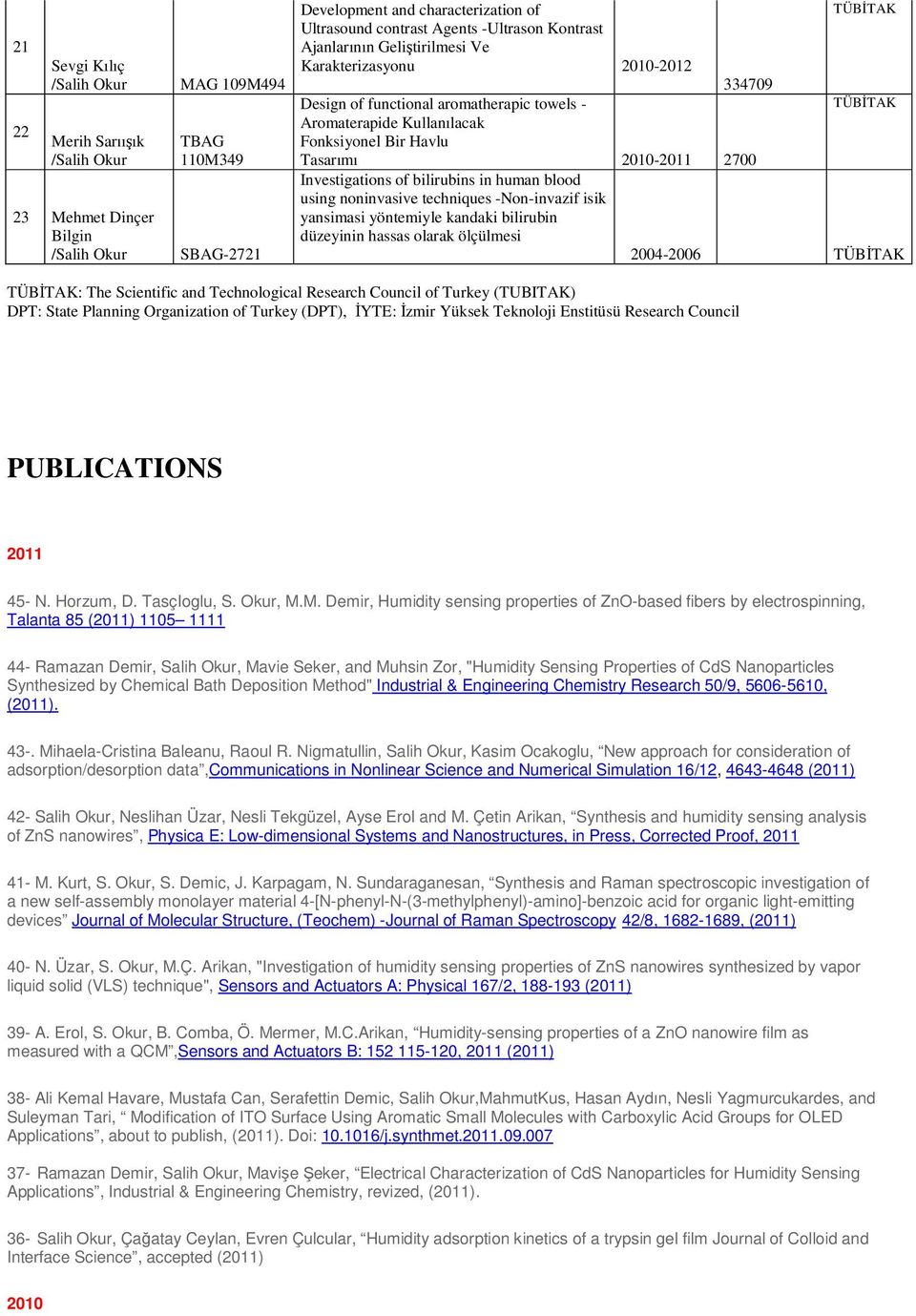 of bilirubins in human blood using noninvasive techniques -Non-invazif isik yansimasi yöntemiyle kandaki bilirubin düzeyinin hassas olarak ölçülmesi 2004-2006 TÜBİTAK TÜBİTAK: The Scientific and