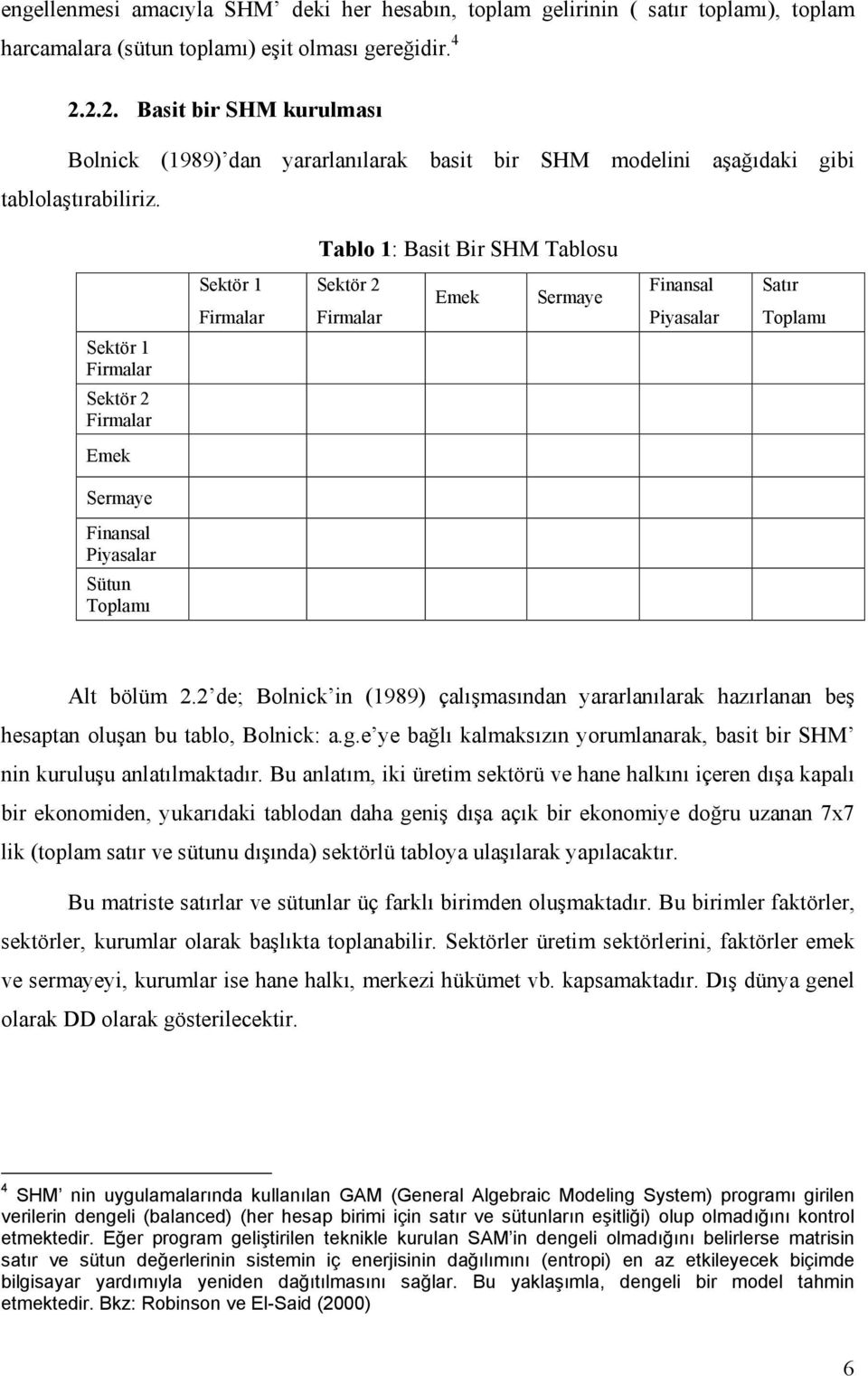 Tablo 1: Basit Bir SHM Tablosu Sektör 1 Firmalar Sektör 2 Firmalar Emek Finansal Piyasalar Satır ı Sektör 1 Firmalar Sektör 2 Firmalar Emek Finansal Piyasalar Sütun ı Alt bölüm 2.