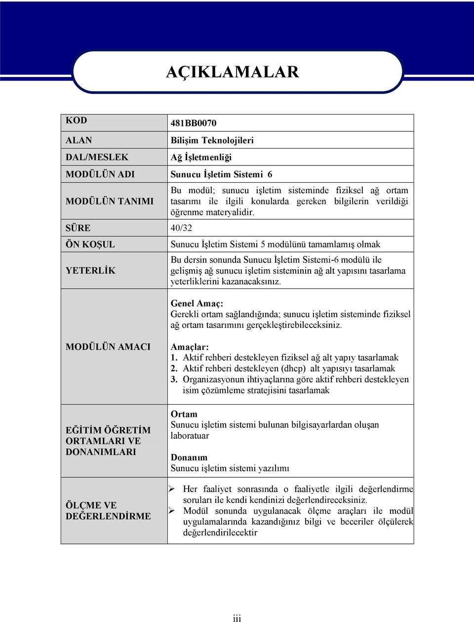 Sunucu İşletim Sistemi 5 modülünü tamamlamış olmak Bu dersin sonunda Sunucu İşletim Sistemi-6 modülü ile gelişmiş ağ sunucu işletim sisteminin ağ alt yapısını tasarlama yeterliklerini kazanacaksınız.