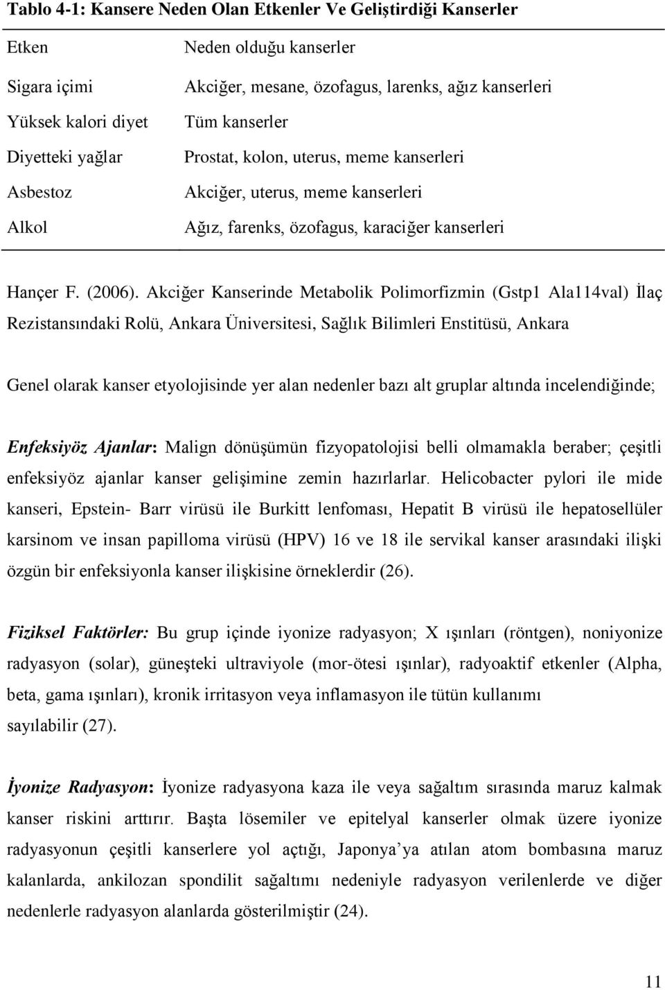 Akciğer Kanserinde Metabolik Polimorfizmin (Gstp1 Ala114val) İlaç Rezistansındaki Rolü, Ankara Üniversitesi, Sağlık Bilimleri Enstitüsü, Ankara Genel olarak kanser etyolojisinde yer alan nedenler