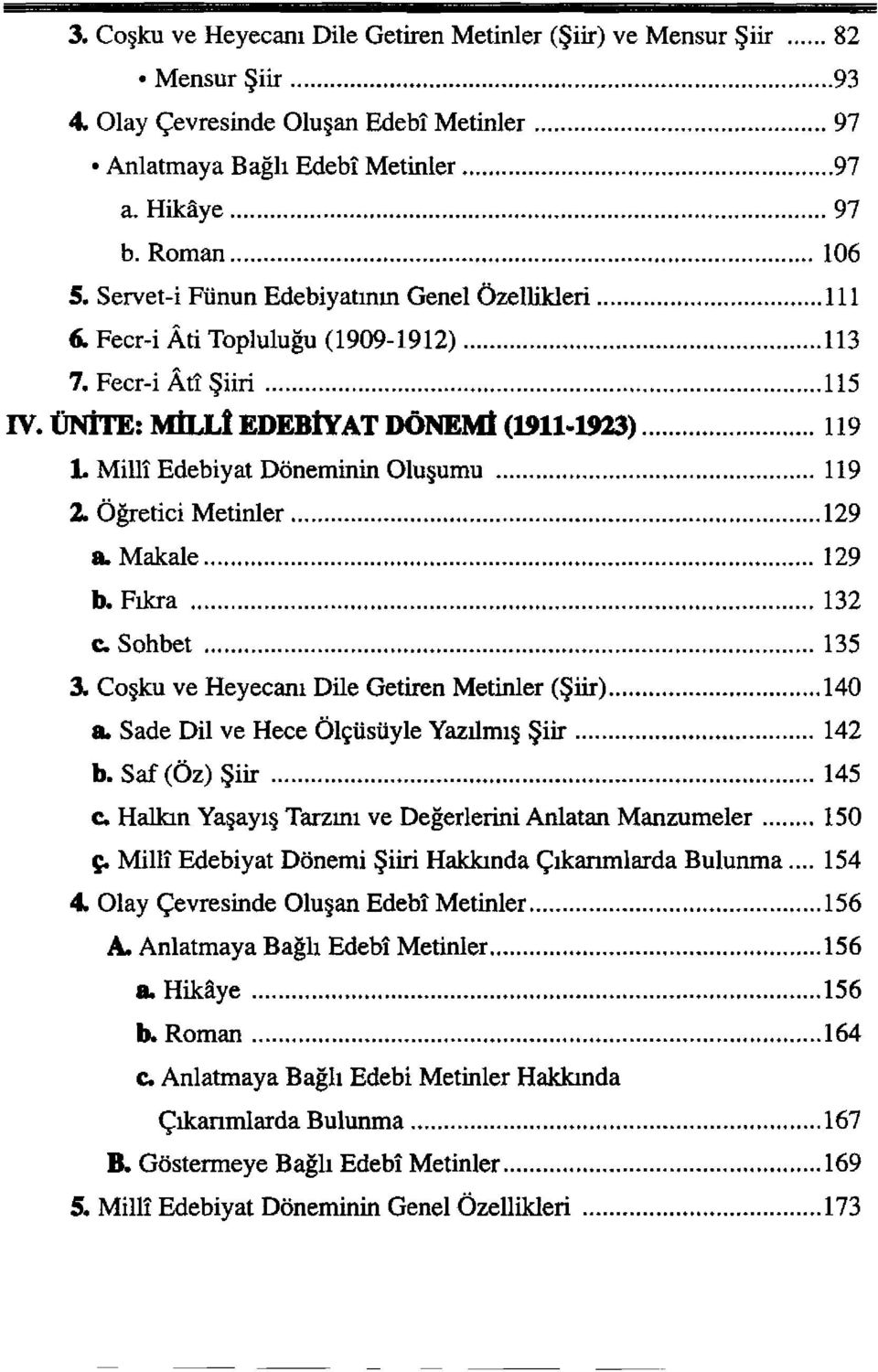 UNiTE: MtLLt EDEBtvAT DONEMt (1911-1923) L Milli Edebiyat Donerninin Olusumu 119 119 2. Ogretici Metinler 129 a. Makale 129 b. Ftkra 132 Co Sohbet., 135 3.