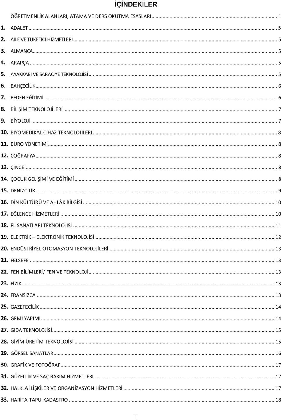 ÇOCUK GELİŞİMİ VE EĞİTİMİ... 8 15. DENİZCİLİK... 9 16. DİN KÜLTÜRÜ VE AHLÂK BİLGİSİ... 10 17. EĞLENCE HİZMETLERİ... 10 18. EL SANATLARI TEKLOJİSİ... 11 19. ELEKTRİK ELEKTRONİK TEKLOJİSİ... 12 20.