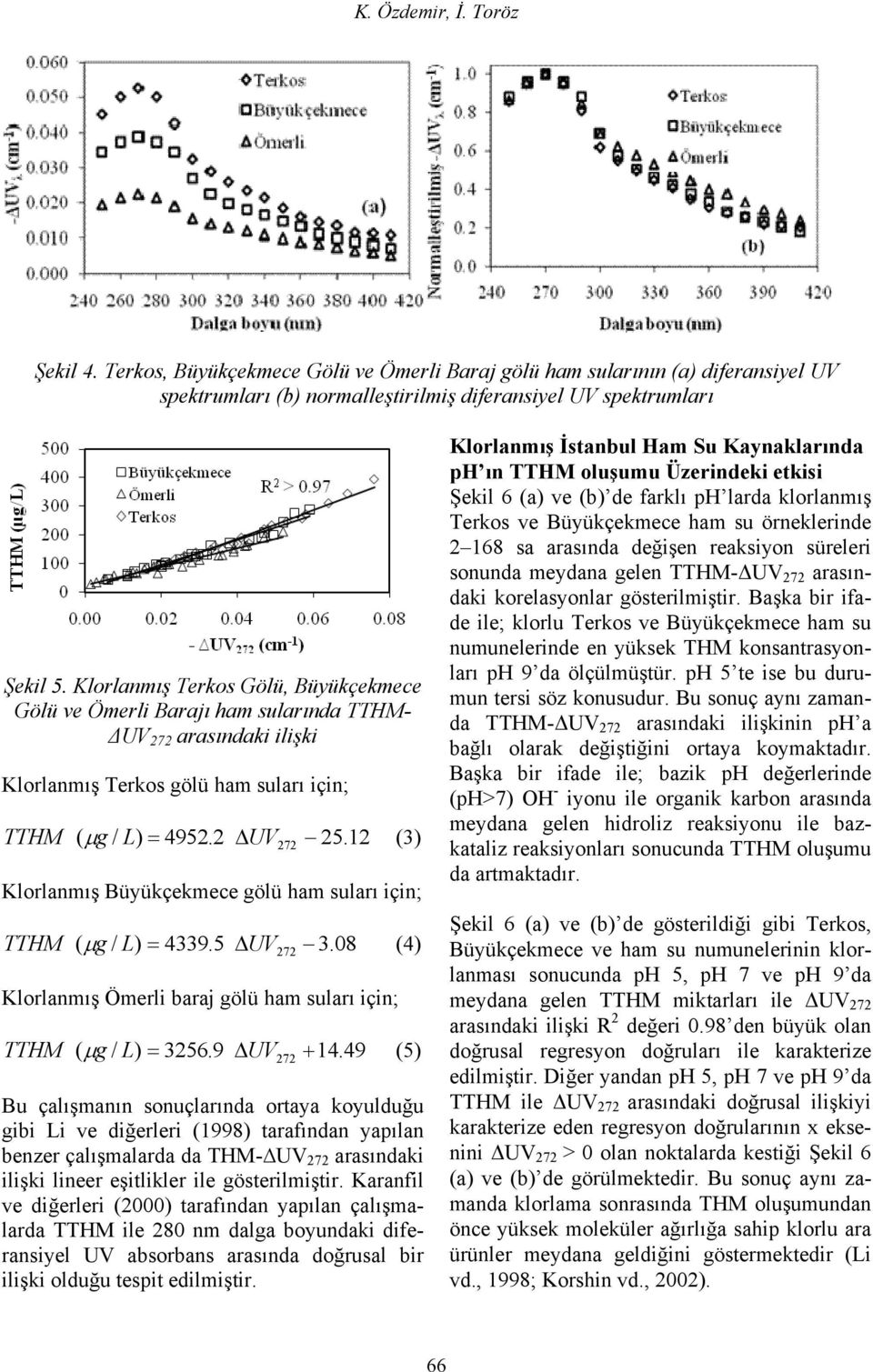 12 (3) Klorlanmış Büyükçekmece gölü ham suları için; TTHM ( µ g / L) = 4339.5 UV272 3.08 (4) Klorlanmış Ömerli baraj gölü ham suları için; TTHM ( µ g / L ) = 3256.9 UV + 272 14.