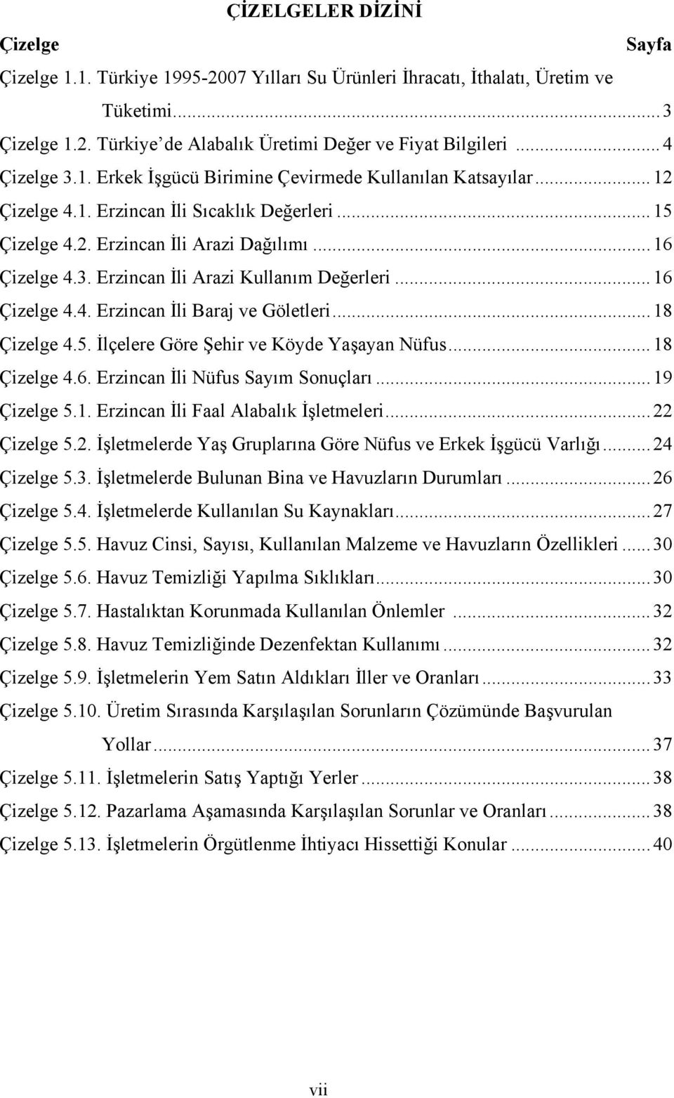 .. 16 Çizelge 4.4. Erzincan İli Baraj ve Göletleri... 18 Çizelge 4.5. İlçelere Göre Şehir ve Köyde Yaşayan Nüfus... 18 Çizelge 4.6. Erzincan İli Nüfus Sayım Sonuçları... 19 Çizelge 5.1. Erzincan İli Faal Alabalık İşletmeleri.