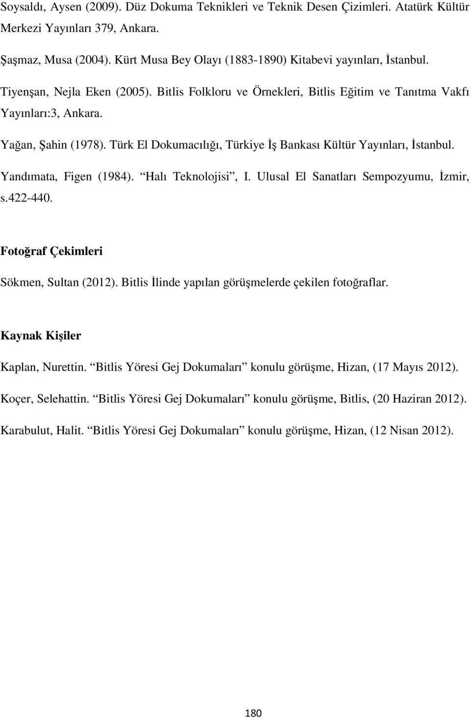 Türk El Dokumacılığı, Türkiye İş Bankası Kültür Yayınları, İstanbul. Yandımata, Figen (1984). Halı Teknolojisi, I. Ulusal El Sanatları Sempozyumu, İzmir, s.422-440.