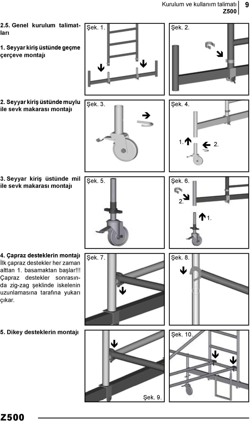 Seyyar kiriş üstünde mil ile sevk makarası montajı Şek. 5. Şek. 6. 2. î é 1. 4.