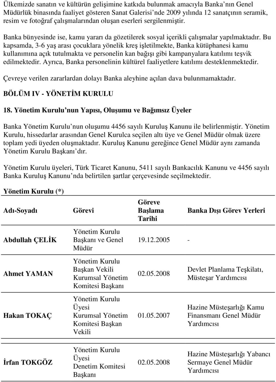 Bu kapsamda, 3-6 yaş arası çocuklara yönelik kreş işletilmekte, Banka kütüphanesi kamu kullanımına açık tutulmakta ve personelin kan bağışı gibi kampanyalara katılımı teşvik edilmektedir.