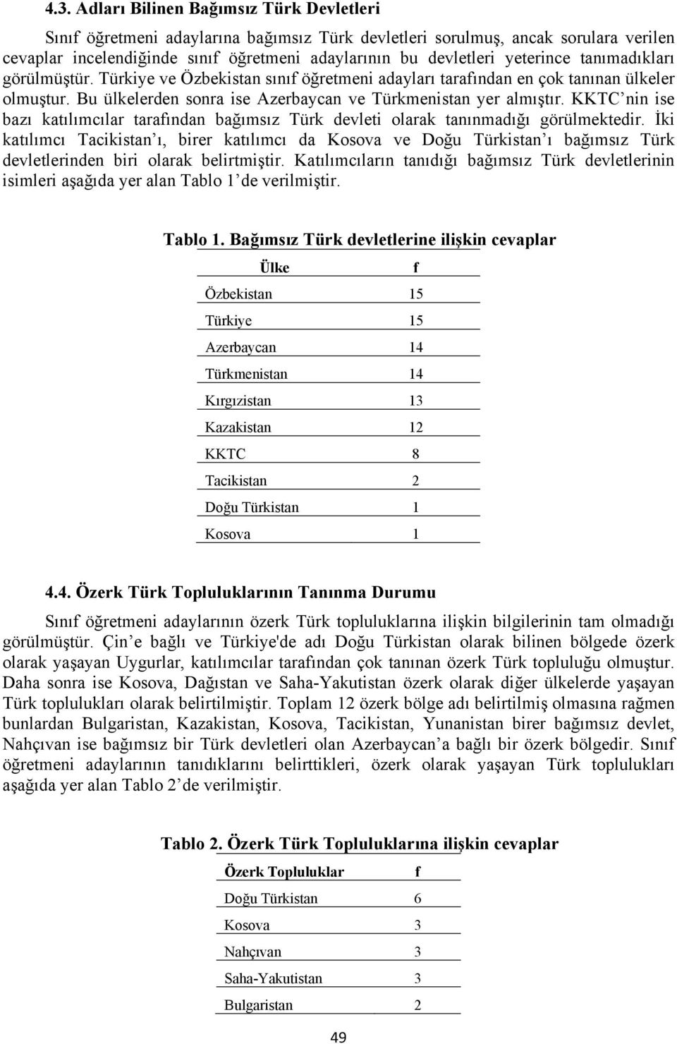 KKTC nin ise bazı katılımcılar tarafından bağımsız Türk devleti olarak tanınmadığı görülmektedir.