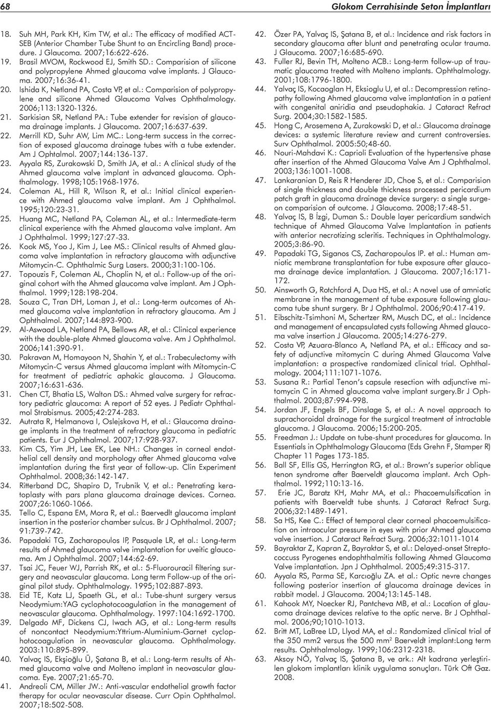 : Comparision of polypropylene and silicone Ahmed Glaucoma Valves Ophthalmology. 2006;113:1320-1326. 21. Sarkisian SR, Netland PA.: Tube extender for revision of glaucoma drainage implants.