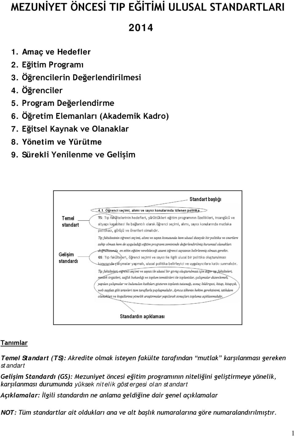 Sürekli Yenilenme ve Gelişim Tanımlar Temel Standart (TS): Akredite olmak isteyen fakülte tarafından mutlak karşılanması gereken standart Gelişim Standardı (GS): Mezuniyet öncesi