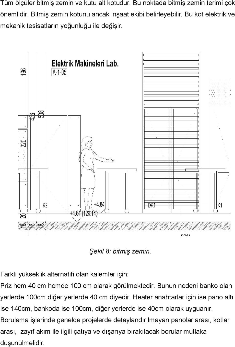 Farklı yükseklik alternatifi olan kalemler için: Priz hem 40 cm hemde 100 cm olarak görülmektedir. Bunun nedeni banko olan yerlerde 100cm diğer yerlerde 40 cm diyedir.