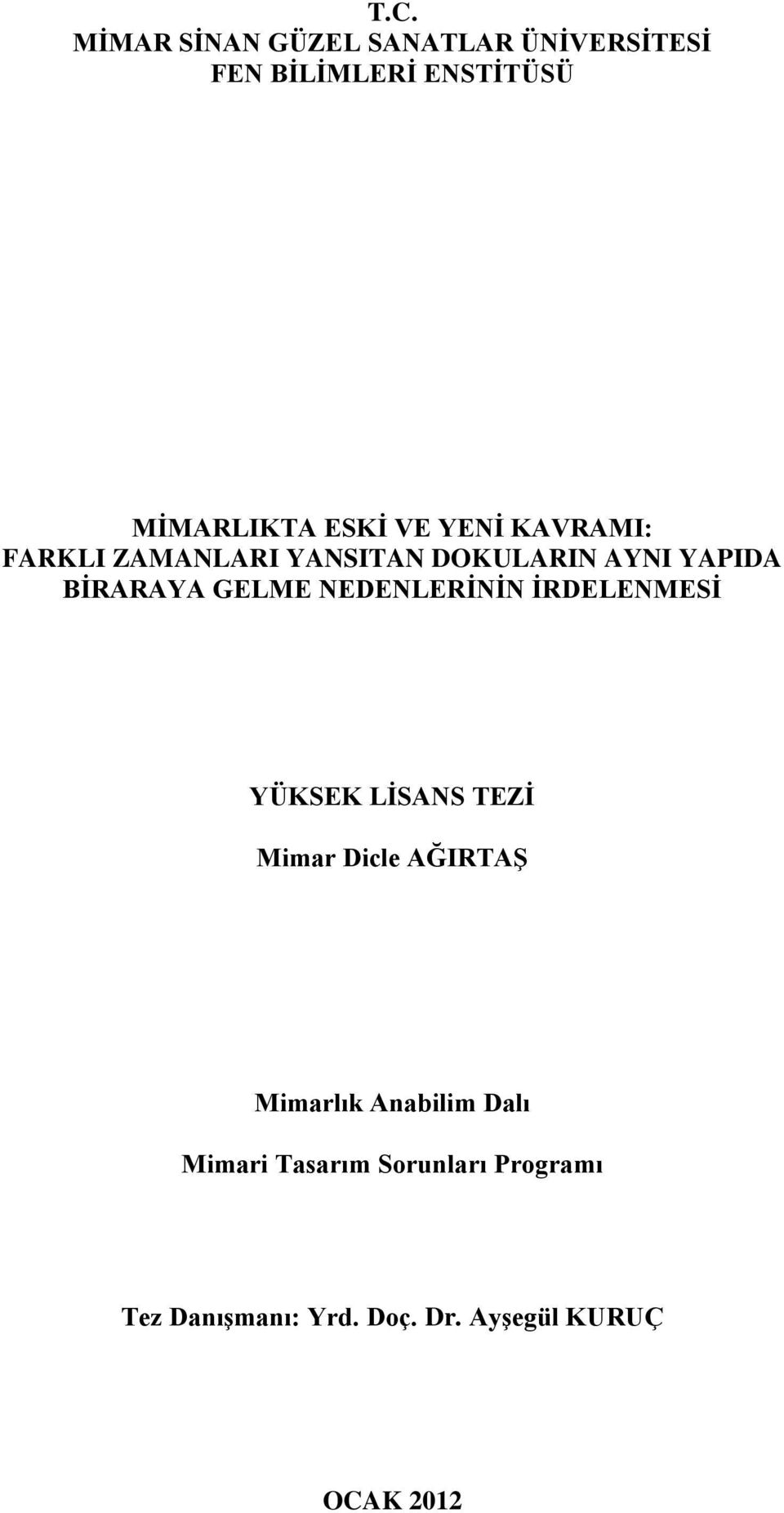 NEDENLERİNİN İRDELENMESİ YÜKSEK LİSANS TEZİ Mimar Dicle AĞIRTAŞ Mimarlık Anabilim