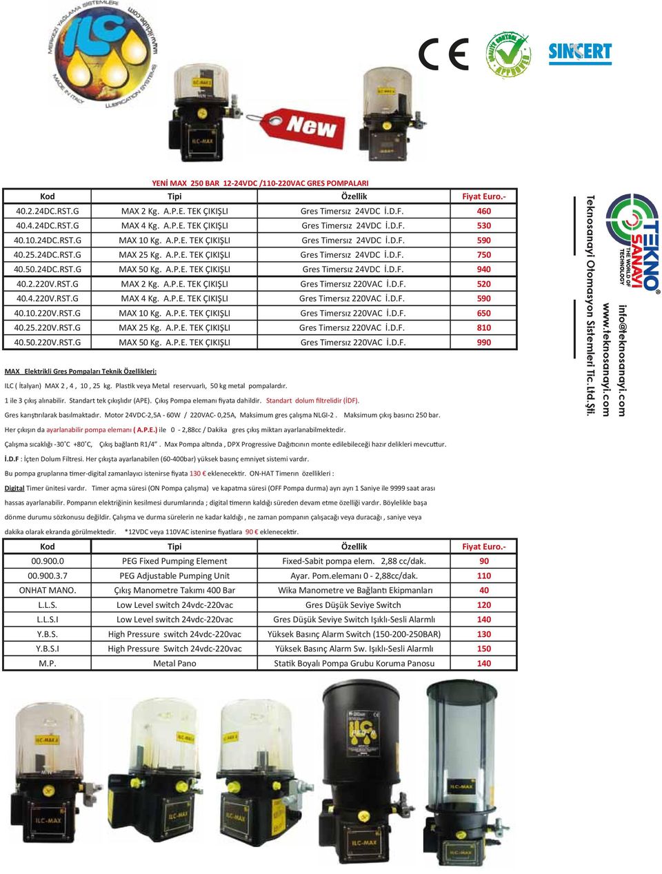 2.220V.RST.G MAX 2 Kg. A.P.E. TEK ÇIKIŞLI Gres Timersız 220VAC İ.D.F. 520 40.4.220V.RST.G MAX 4 Kg. A.P.E. TEK ÇIKIŞLI Gres Timersız 220VAC İ.D.F. 590 40.10.220V.RST.G MAX 10 Kg. A.P.E. TEK ÇIKIŞLI Gres Timersız 220VAC İ.D.F. 650 40.