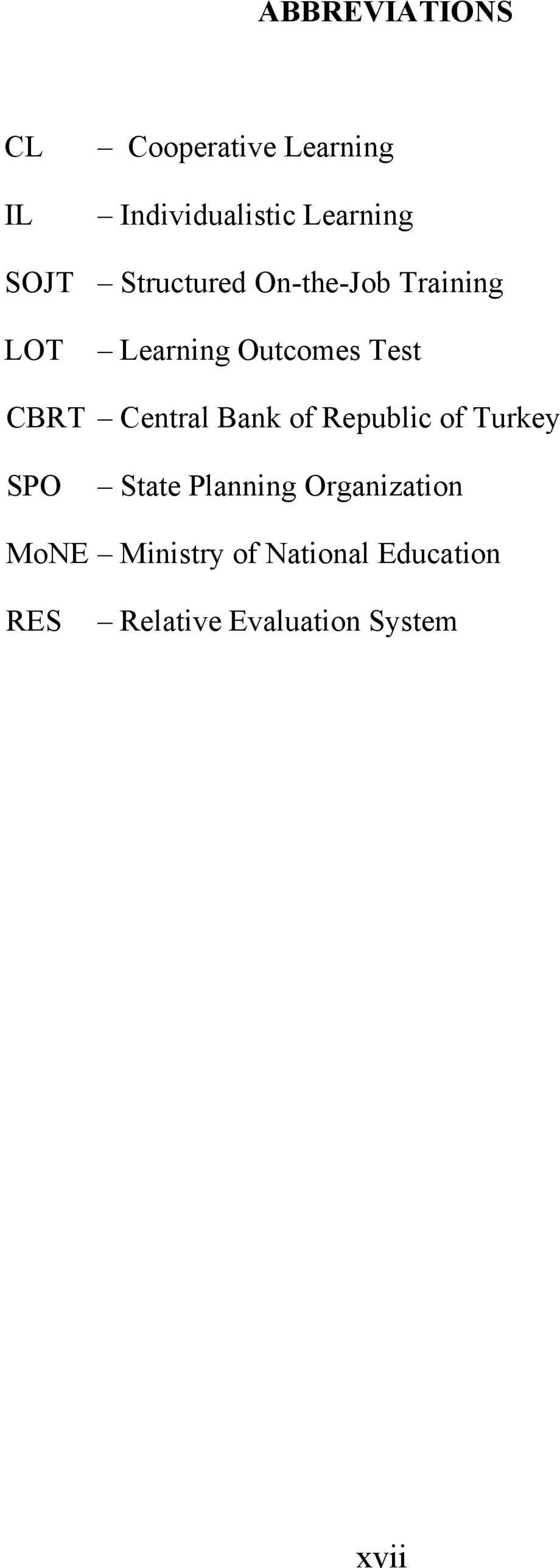 Central Bank of Republic of Turkey SPO State Planning Organization