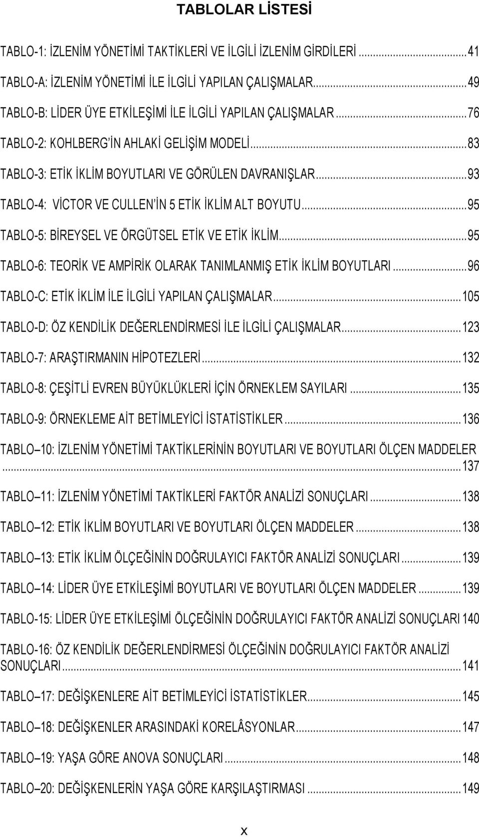 .. 93 TABLO-4: VİCTOR VE CULLEN İN 5 ETİK İKLİM ALT BOYUTU... 95 TABLO-5: BİREYSEL VE ÖRGÜTSEL ETİK VE ETİK İKLİM... 95 TABLO-6: TEORİK VE AMPİRİK OLARAK TANIMLANMIŞ ETİK İKLİM BOYUTLARI.