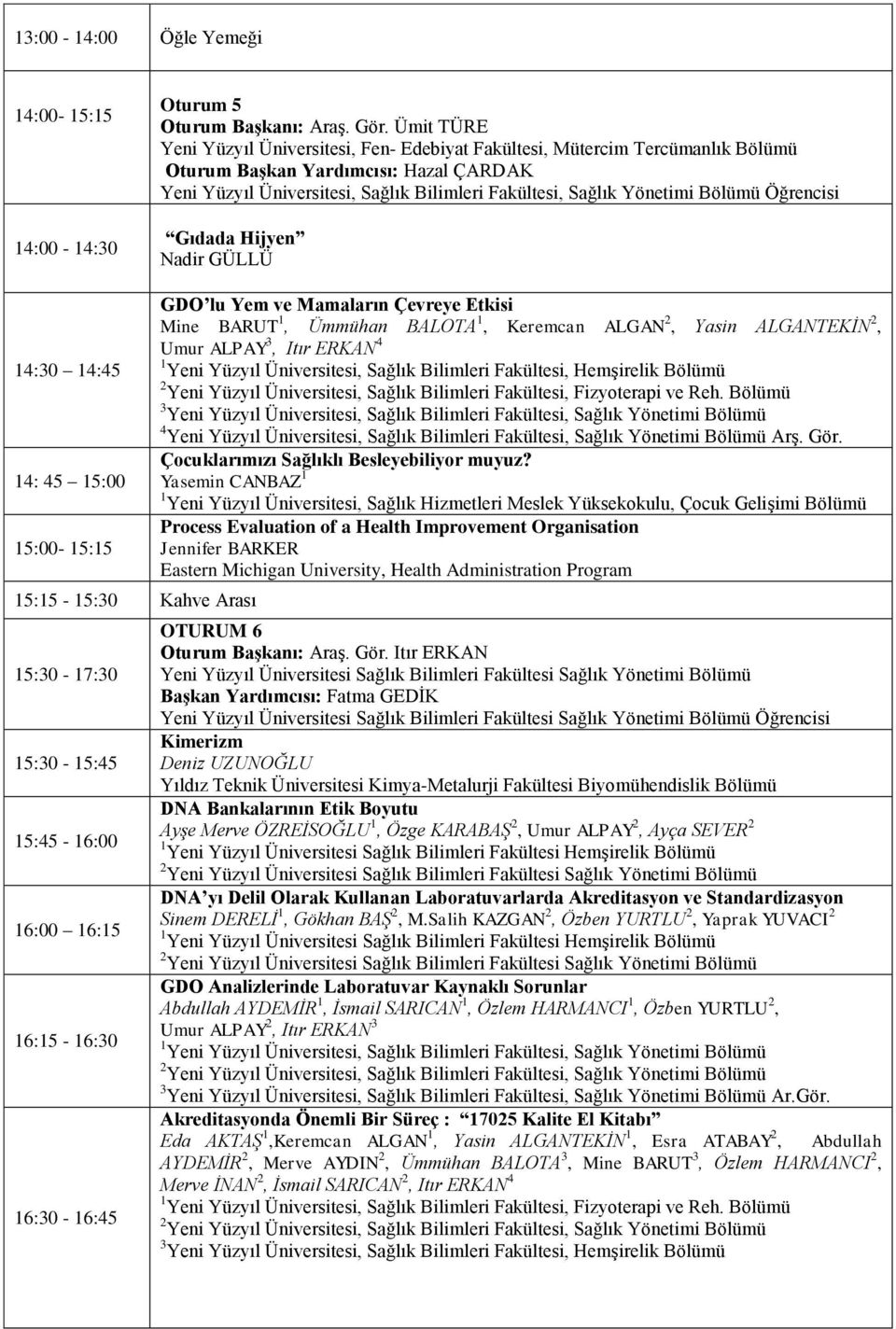 Bölümü Öğrencisi Gıdada Hijyen Nadir GÜLLÜ 14:30 14:45 14: 45 15:00 15:00-15:15 15:15-15:30 Kahve Arası 15:30-17:30 15:30-15:45 15:45-16:00 16:00 16:15 16:15-16:30 16:30-16:45 GDO lu Yem ve Mamaların