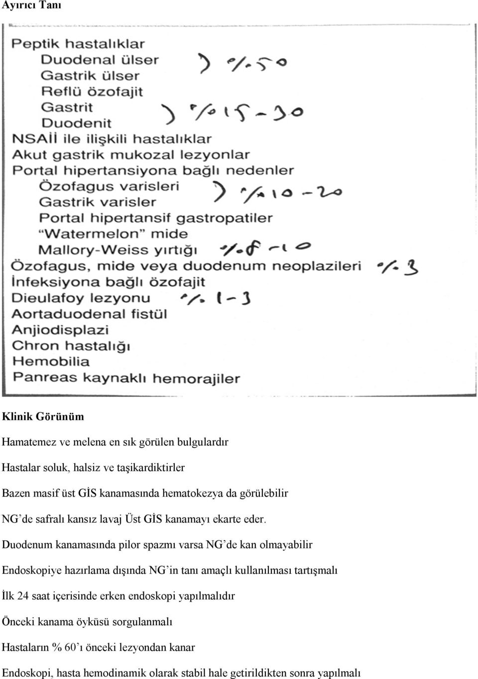 Duodenum kanamasında pilor spazmı varsa NG de kan olmayabilir Endoskopiye hazırlama dışında NG in tanı amaçlı kullanılması tartışmalı İlk 24