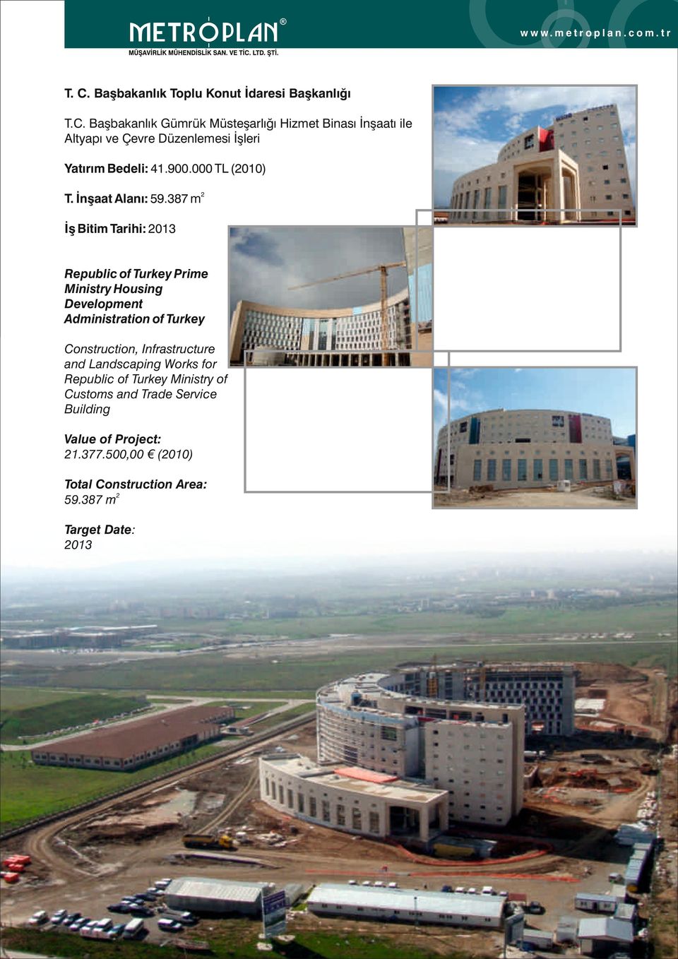 387 m İş Bitim Tarihi: 013 Republic of Turkey Prime Ministry Housing Development Administration of Turkey Construction,
