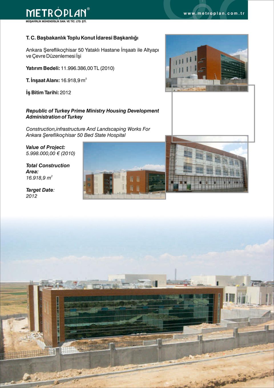 918,9 m İş Bitim Tarihi: 01 Republic of Turkey Prime Ministry Housing Development Administration of Turkey