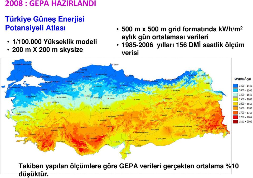 kwh/m 2 aylık gün ortalaması verileri 1985-2006 yılları 156 DMĐ saatlik