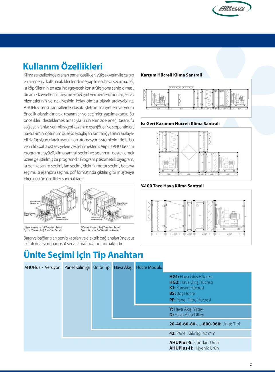 AHUPlus serisi santrallerde düşük işletme maliyetleri ve verim öncelik olarak alınarak tasarımlar ve seçimler yapılmaktadır.