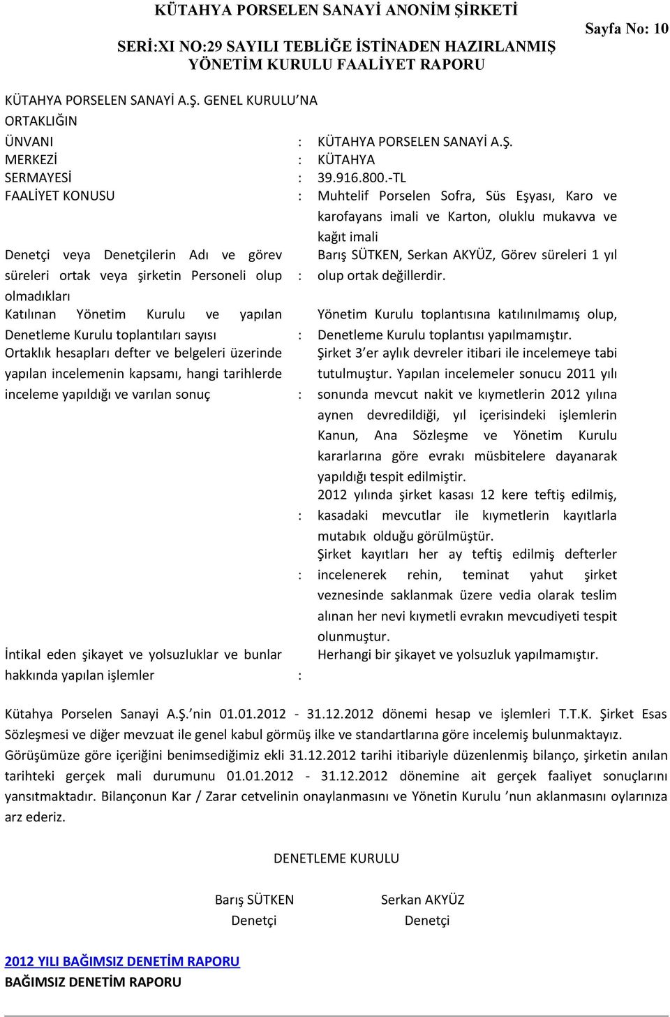 olmadıkları Katılınan ve yapılan Denetleme Kurulu toplantıları sayısı : Ortaklık hesapları defter ve belgeleri üzerinde yapılan incelemenin kapsamı, hangi tarihlerde inceleme yapıldığı ve varılan