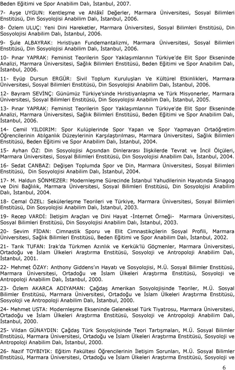 9- Şule ALBAYRAK: Hıristiyan Fundemantalizmi, Marmara Üniversitesi, Sosyal Bilimleri Enstitüsü, Din Sosyolojisi Anabilim Dalı, İstanbul, 2006.