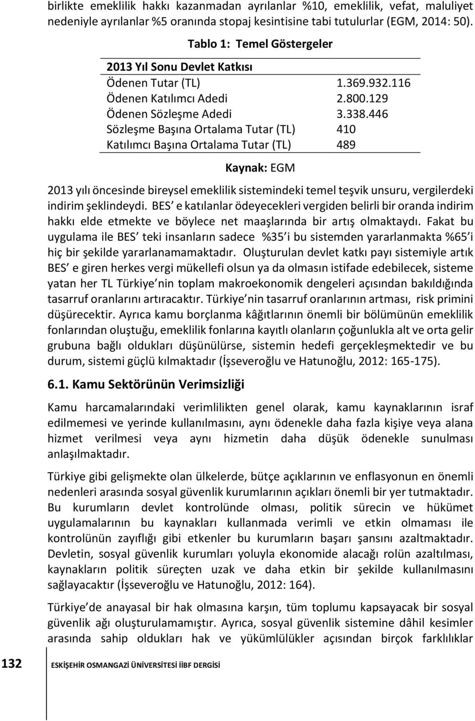 446 Sözleşme Başına Ortalama Tutar (TL) 410 Katılımcı Başına Ortalama Tutar (TL) 489 Kaynak: EGM 2013 yılı öncesinde bireysel emeklilik sistemindeki temel teşvik unsuru, vergilerdeki indirim