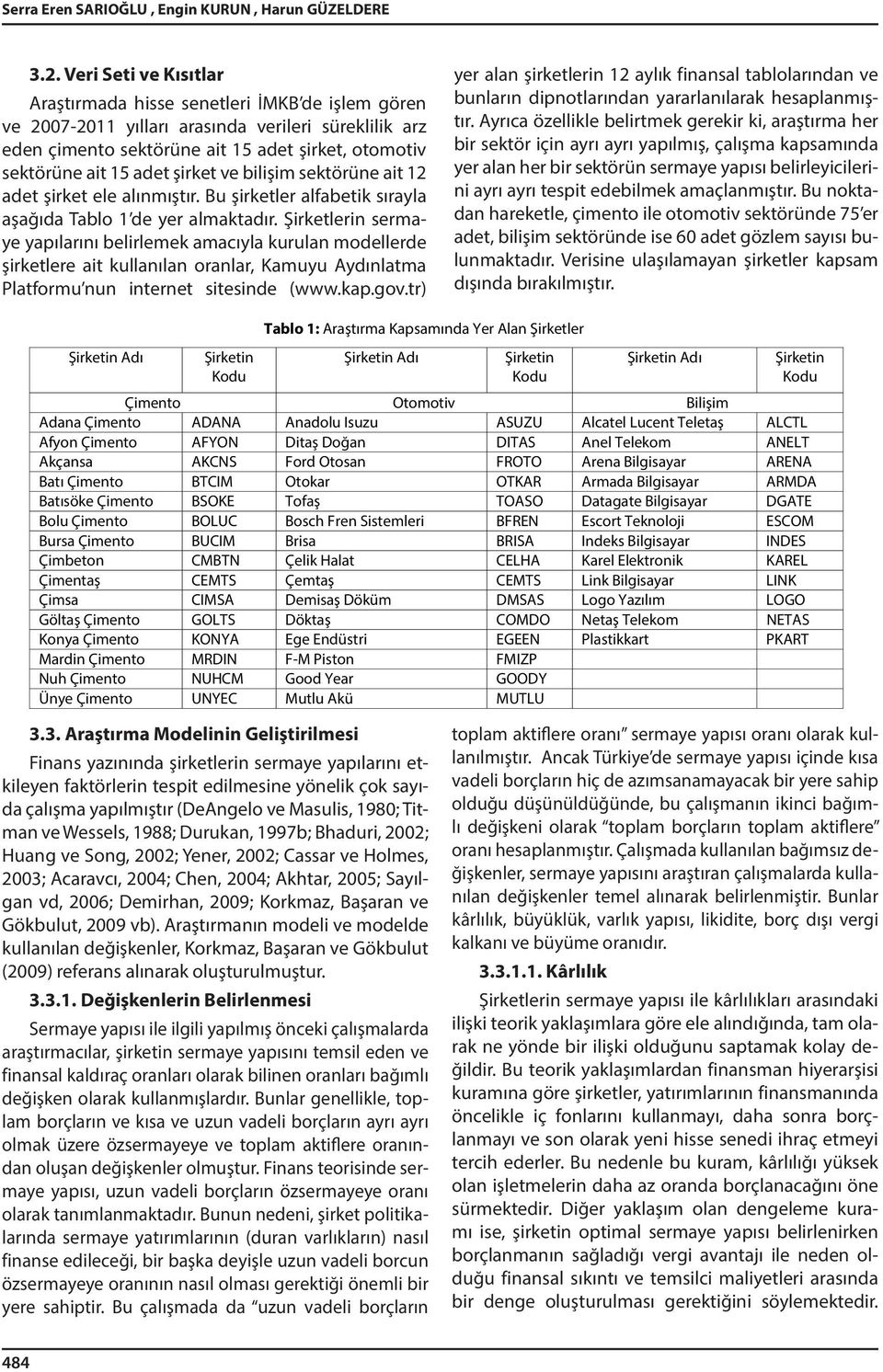 şirket ve bilişim sektörüne ait 12 adet şirket ele alınmıştır. Bu şirketler alfabetik sırayla aşağıda Tablo 1 de yer almaktadır.