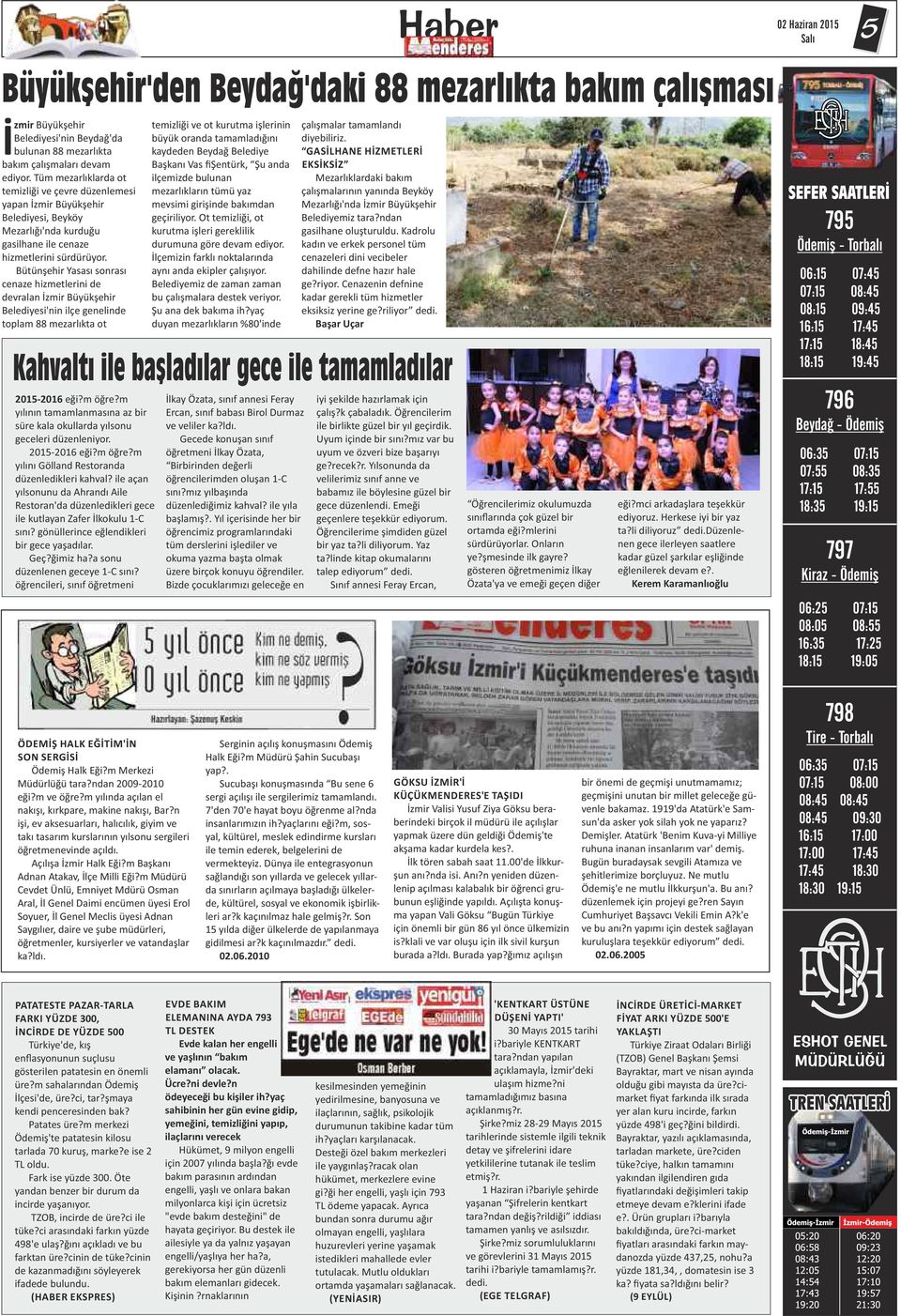 Bütünşehir Yasası sonrası cenaze hizmetlerini de devralan İzmir Büyükşehir Belediyesi'nin ilçe genelinde toplam 88 mezarlıkta ot temizliği ve ot kurutma işlerinin büyük oranda tamamladığını kaydeden