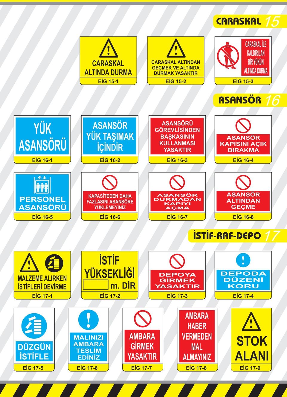 ASANSÖR DURMADAN KAPIYI AÇMA ASANSÖR ALTINDAN GEÇME EİG 16-5 EİG 16-6 EİG 16-7 EİG 16-8 İSTİF-RAF-DEPO17 İSTİF YÜKSEKLİĞİ MALZEME ALIRKEN İSTİFLERİ DEVİRME EİG 17-1 EİG 17-2 m.