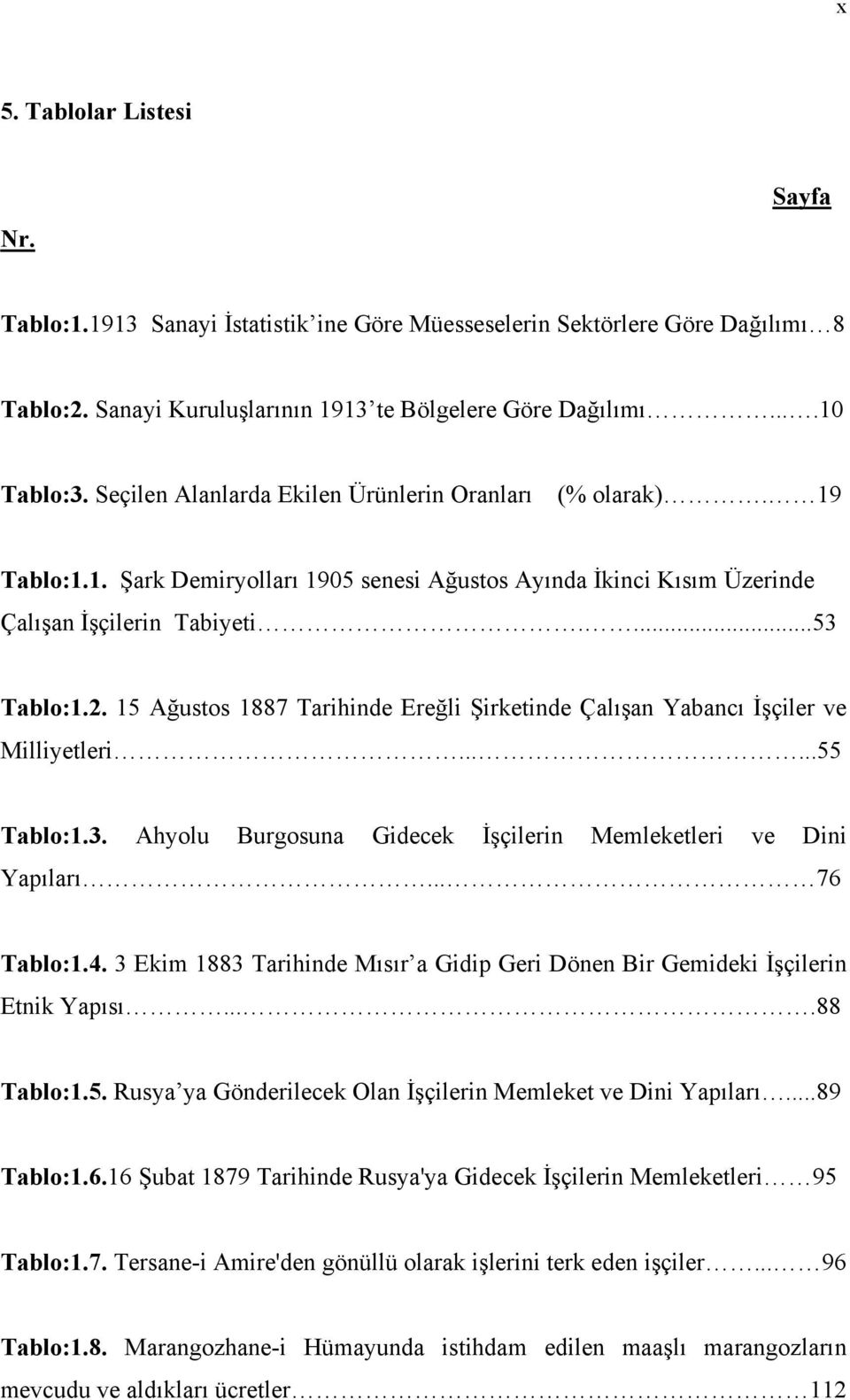 15 Ağustos 1887 Tarihinde Ereğli Şirketinde Çalõşan Yabancõ İşçiler ve Milliyetleri......55 Tablo:1.3. Ahyolu Burgosuna Gidecek İşçilerin Memleketleri ve Dini Yapõlarõ... 76 Tablo:1.4.