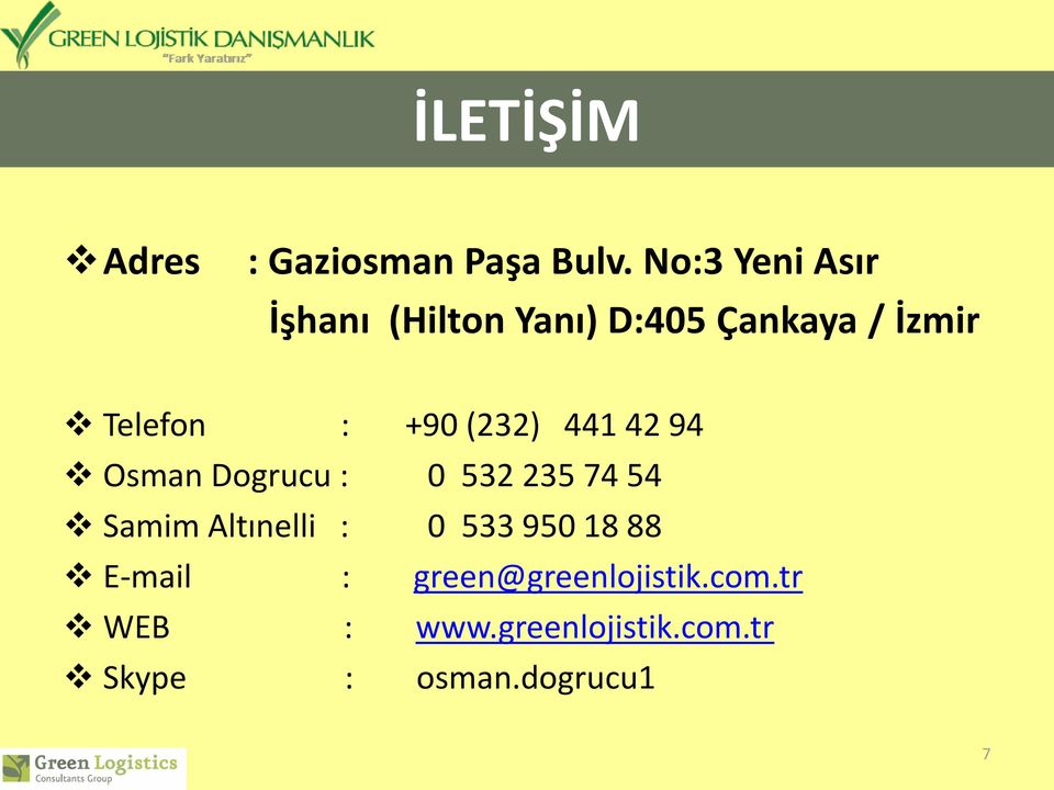 +90 (232) 441 42 94 Osman Dogrucu : 0 532 235 74 54 Samim Altınelli :